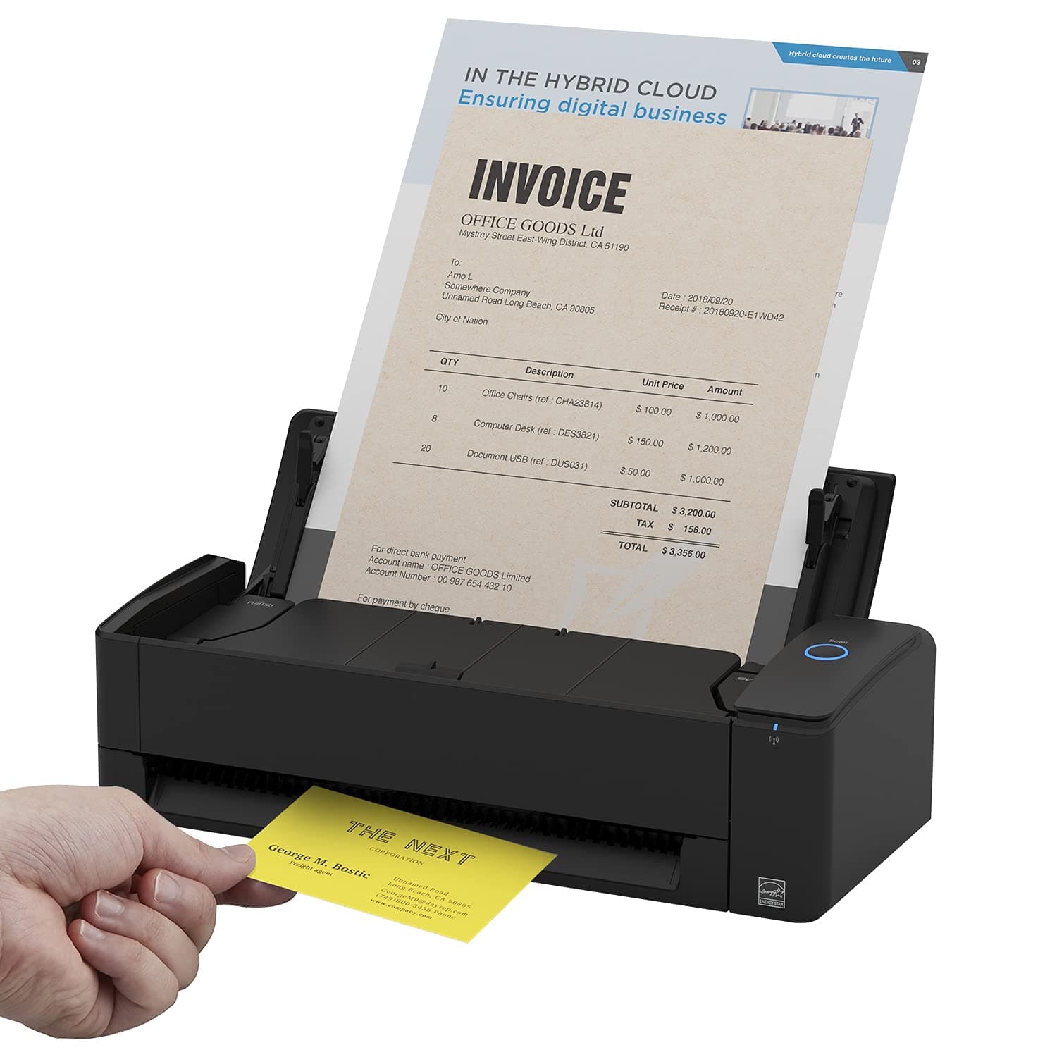 iX1300 Automatic Document Scanner - Black - Business Card to A4, Duplex, USB 3.2 and WiFi