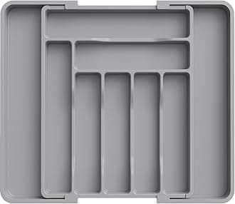 Lifewit Silverware Drawer Organizer, Expandable Utensil Organizer for Kitchen Drawers, Adjustable Cutlery and Flatware Tray, Plastic Spoons Forks Knives Holder Storage Dividers, Medium, Gray