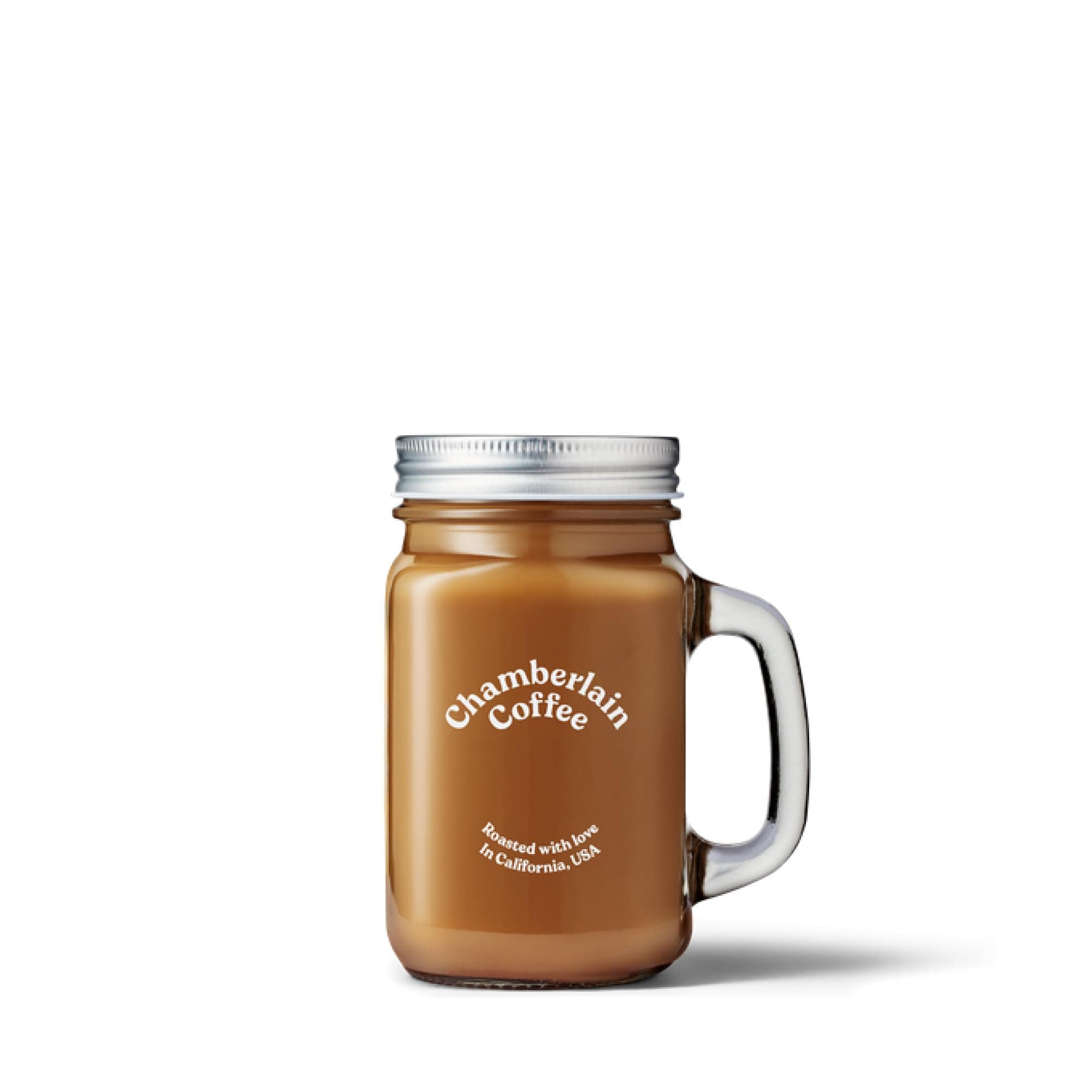 Chamberlain Coffee Cold Brew Mason Jar - 16 Oz Square Jar Drinking Glass with Handle - Cold Brew, Iced Coffee & Matcha Mug