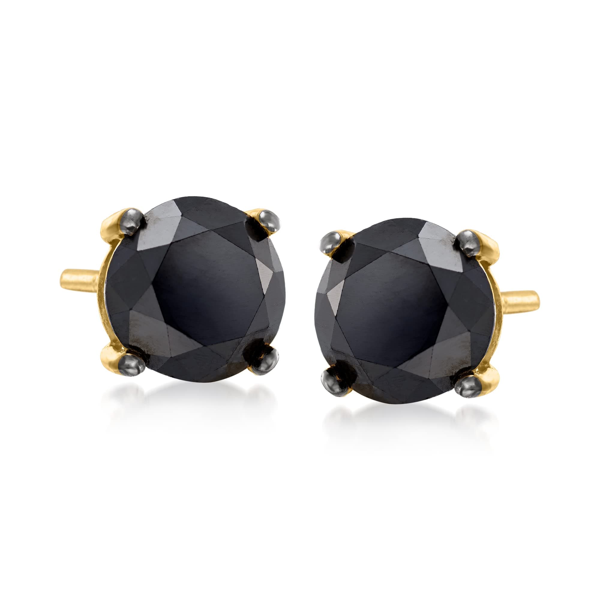 Ross-Simons3.00 ct. t.w. Black Diamond Stud Earrings in 14kt Yellow Gold