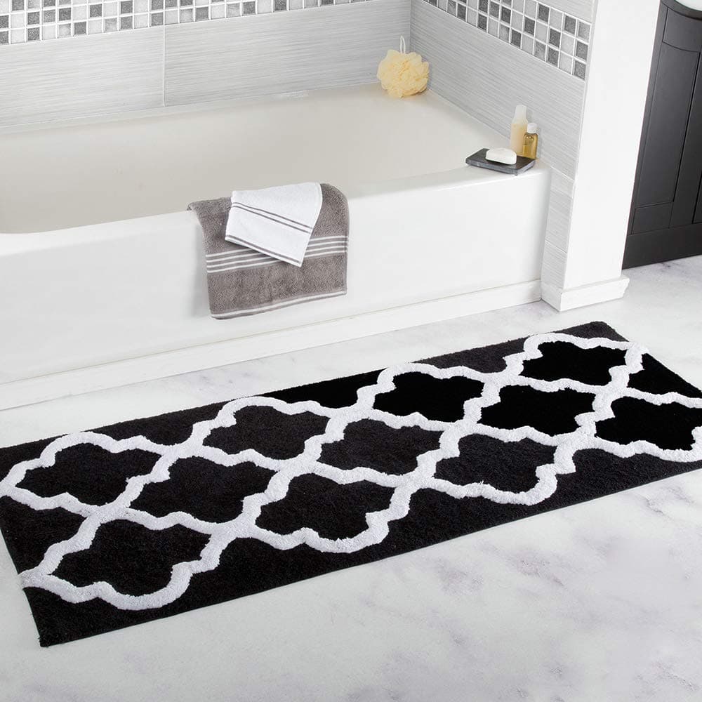 CAMAL Bath mat, Polyester Flowers Pattern Water Absorption Bath Rug Kicthen Mat 45 x 120cm (Black)