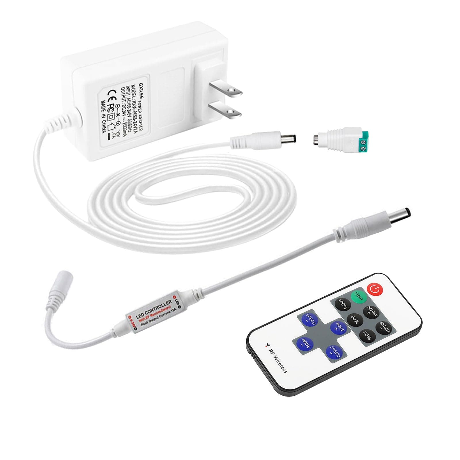 24V LED Power Supply with Dimmer Switch, 48W 24V DC Power Supply for 24 Volt Single Color LED Strip Lights