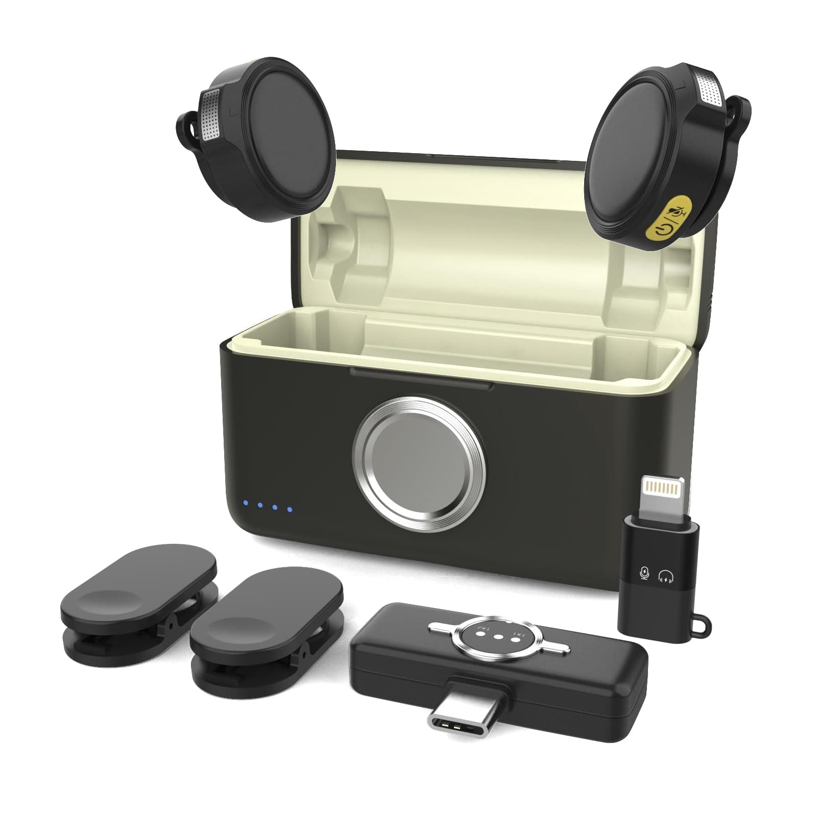 QUEENLINKQuad-Mode Wireless Lavalier Microphone for iPhone/Android with Noise Cancellation, Acoustic, Reverb and Mute, 48KHz/24bit, 330ft Range, 60H Battery, Lapel Mic for Video Recording, Streaming