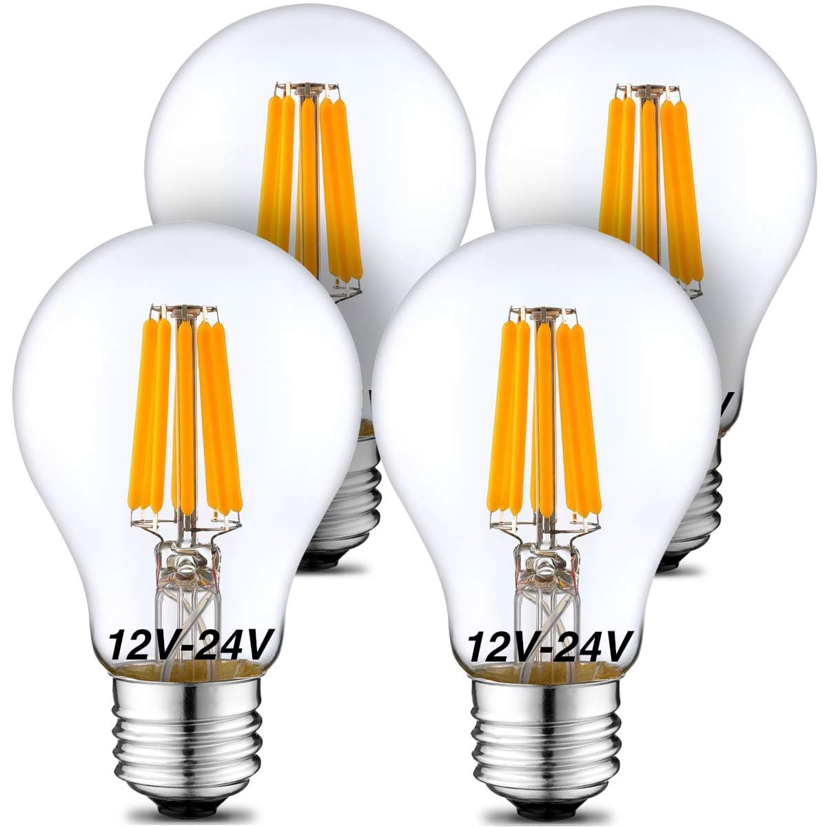 12 Volt Light Bulb 12V-24V LED Light Bulb A19 Low Voltage Light Bulbs 6W 570lm E26 2700K Warm White 12V LED Bulb (50Watt Equivalent) RV Camper Marine, Solar Battery System Lighting 24V Light Bulb