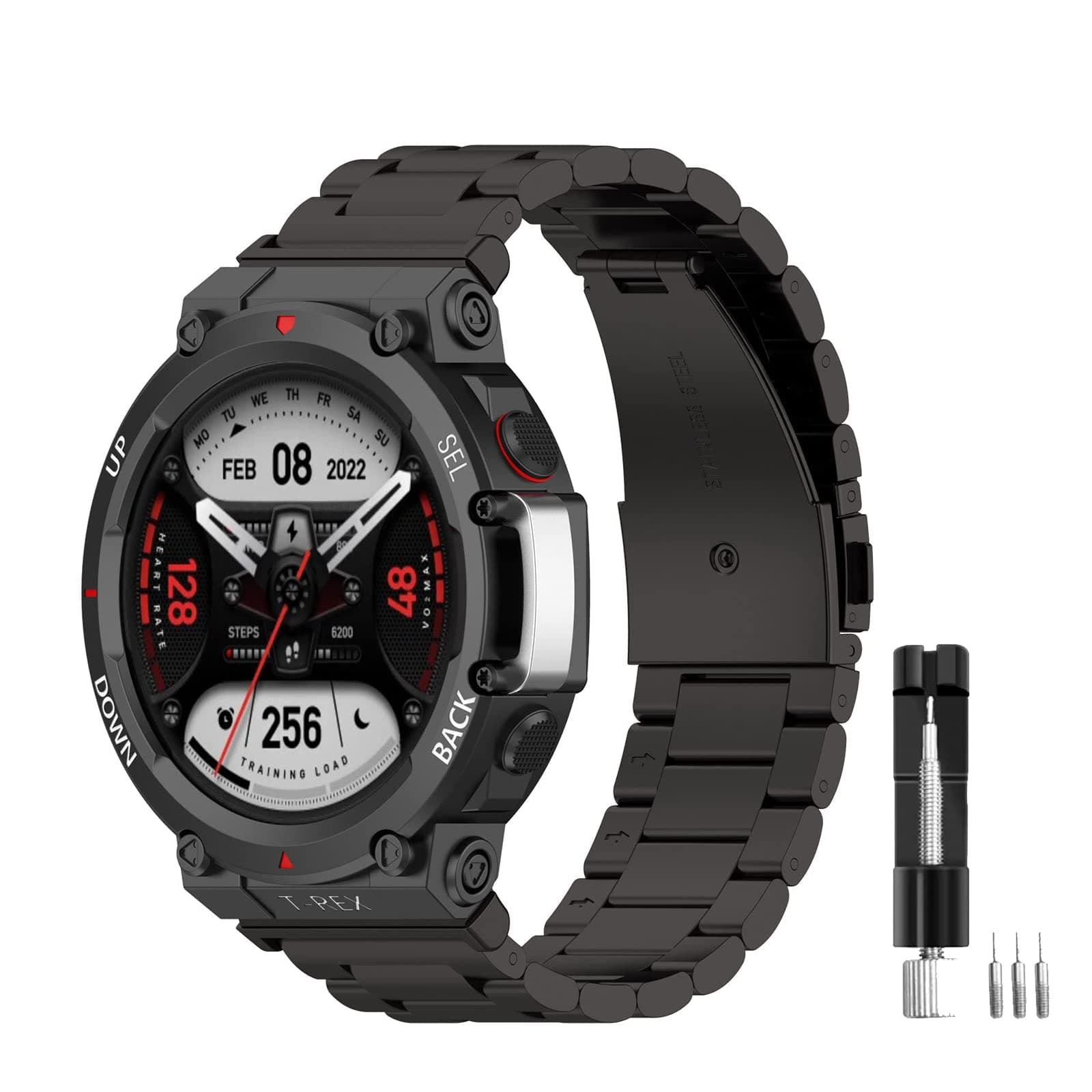 E ECSEM Bands Compatible for Amazfit T-Rex 2 Band Men Metal Adjustable Stainless Steel Cool Wristband Bracelet Accessories Replacement Strap for Amazfit T-Rex 2 Smartwatch