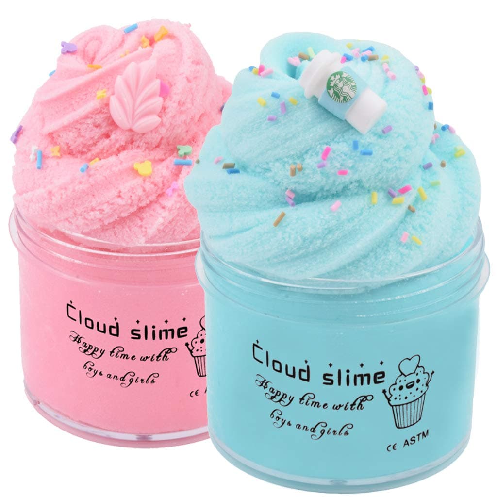 HUNDUN 2 Pack Cloud Slime Blue and Pink Cloud Slime Supplies Stress Relief Toy Scented DIY Putty Sludge Toy Gifts for Girls and Boys (Blue&Pink)