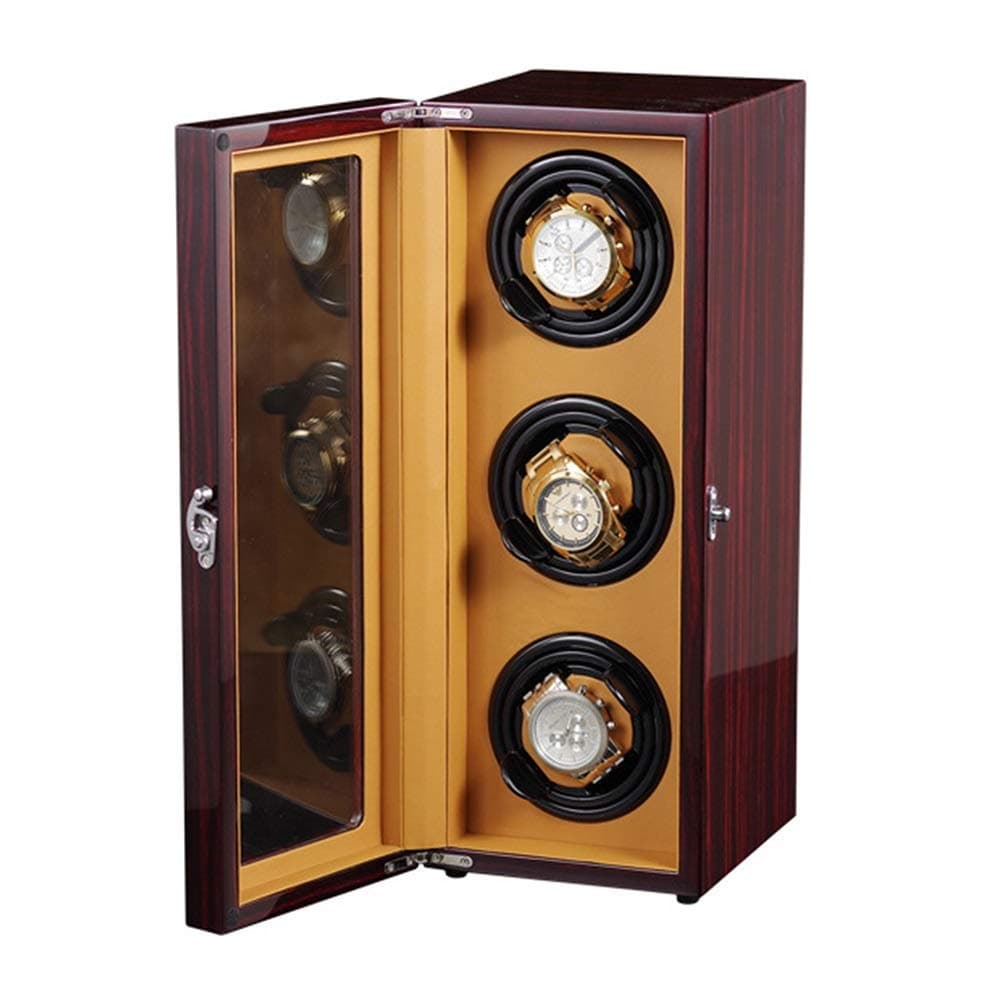 OZZKI Automatic Watch Winder Box, 3 Retractable Clock Pillows, Silent Motor, Piano Paint, Outdoor AC Adapter and Happy House Battery Powered