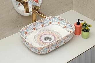 CLUSTER Designer Table Top Wash Basin For Bathroom | Ceramic Bathroom Sink | Over Counter Moroccan Design Wash Basin for Hotel, Resturent (18 x 13 x 5.5 Inch) (Moroccan Design 11)