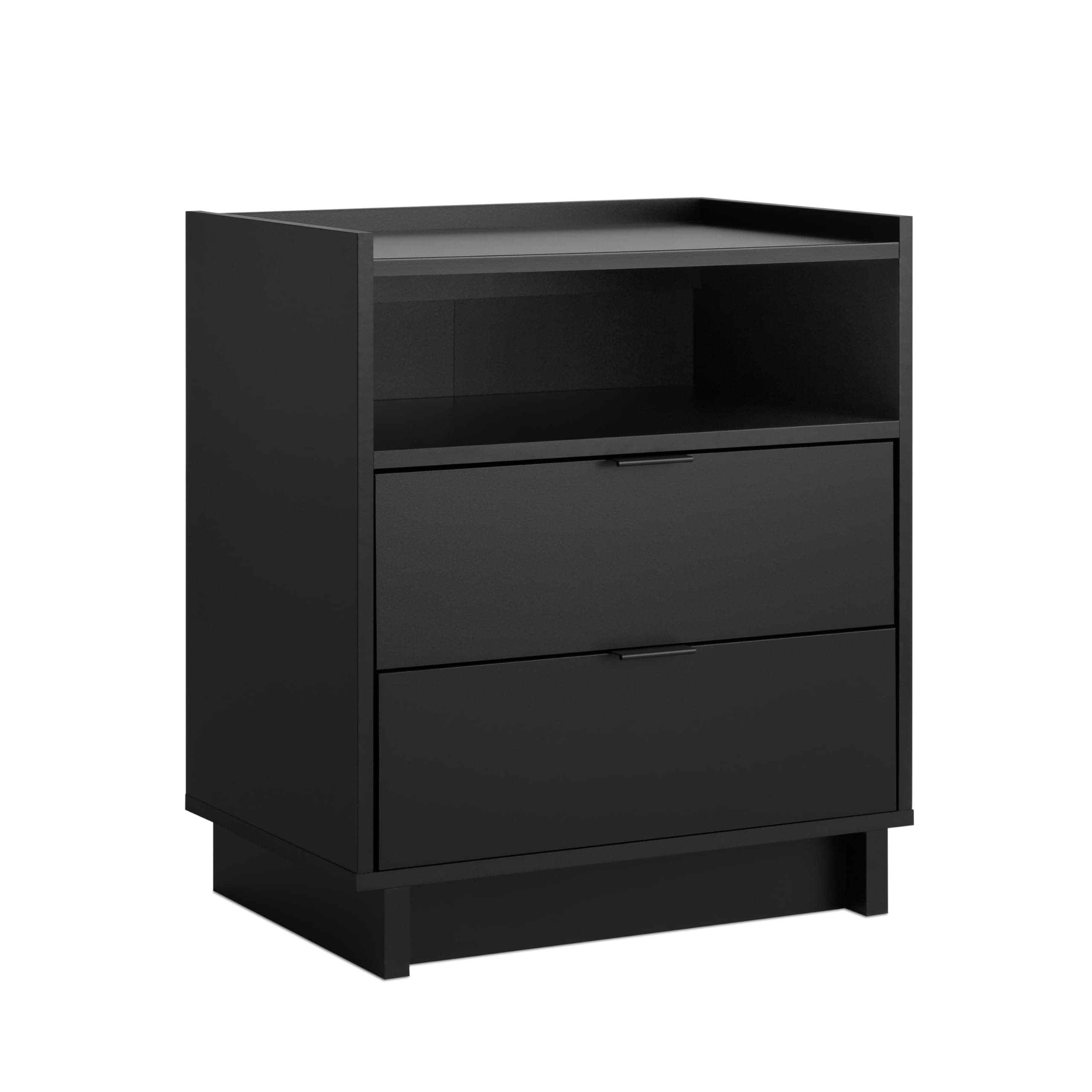 Simply Modern Nightstand Bedside Table, Black Nightstand for Bedroom, End Table with 2 Drawers and Open Shelf 23.75" W x 26.75" H x 16" D