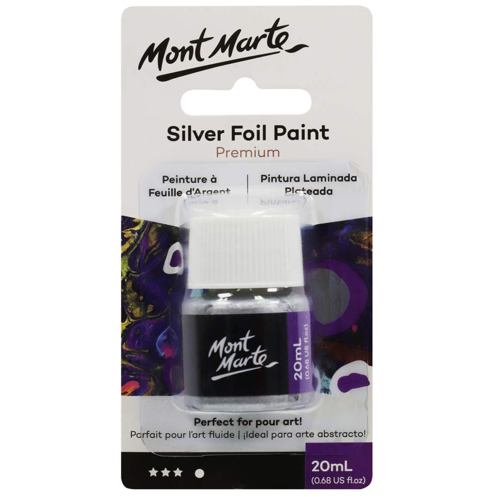 Mont Marte Premium Silver Foil Paint 0.67oz (20ml), Suitable for Pour Painting, High Pigment Level, Shimmering Color