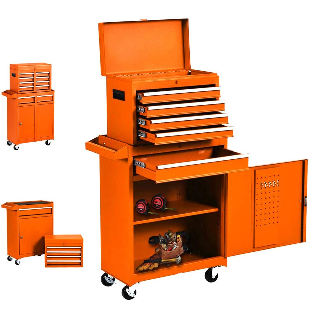 5-Drawer Rolling Tool Chest, Big Tool Box Organizer with Wheels and Drawers,High Capacity Removable Tool Cabinet with Lock for Workshop Garage (Orange)