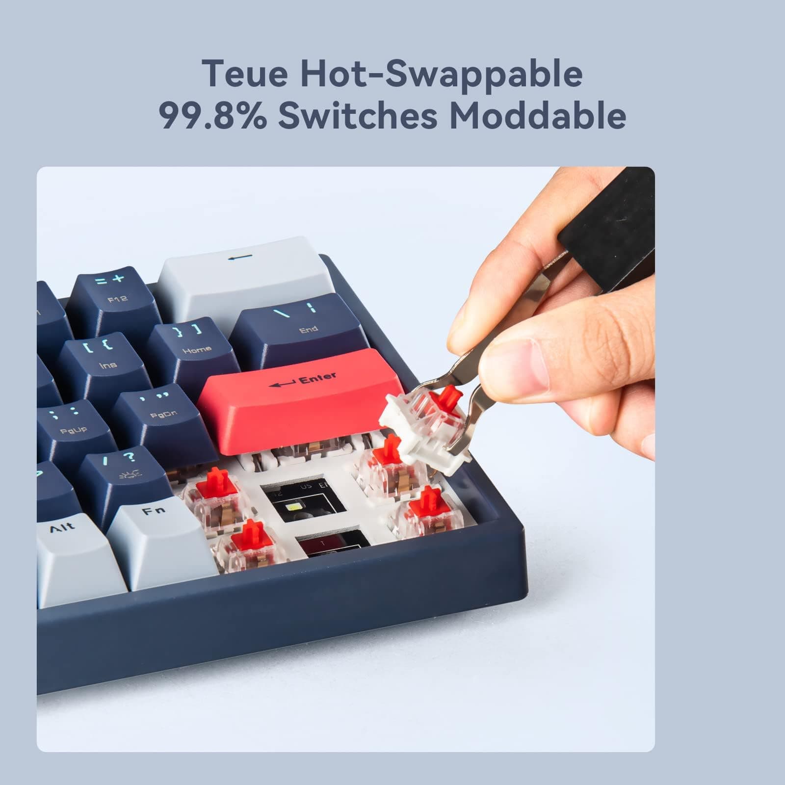 Wireless 61% Mechanical Keyboard, Modes BT5.0/2.4G/Wired, Backlit Ultra-Compact 68Keys Gaming Keyboard with Stand-Alone Arrow/Control Keys (Blue Switch)