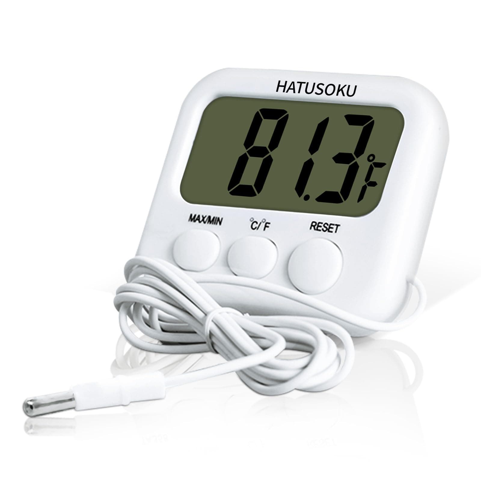 Digital Thermometer with External Sensor, Magnet, Suction Cup, Water Thermometer, Aquarium, Refrigerator, Freezer (White)