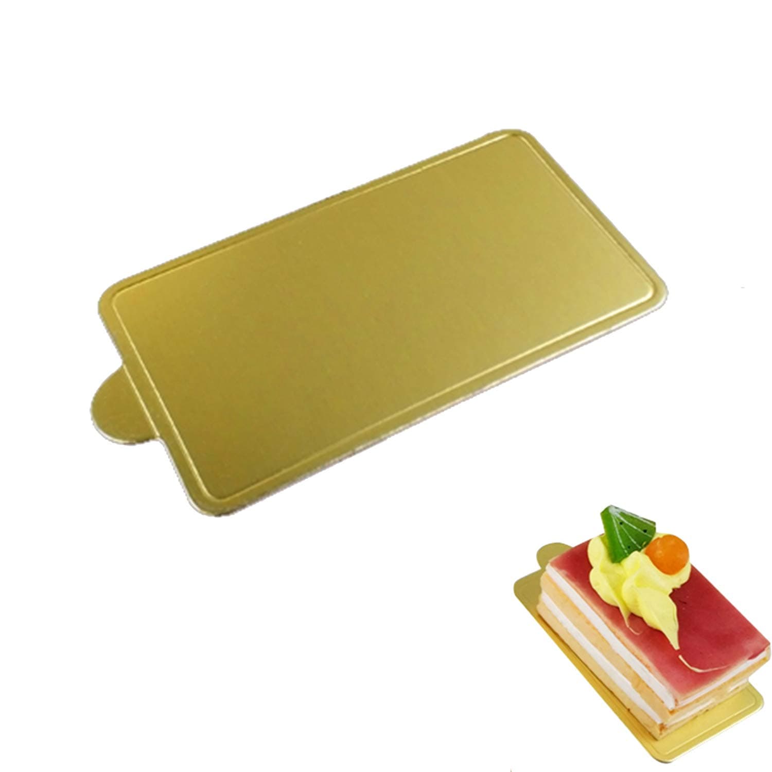 100 pcs 4.25"x2.36" Mini Cake Boards, Rectangular Gold Mousse Cake Cardboard Set, Cupcake Cake Base, Dessert Displays Tray, Disposable Paper Coasters - for Wedding Party Cake Pastry Cup