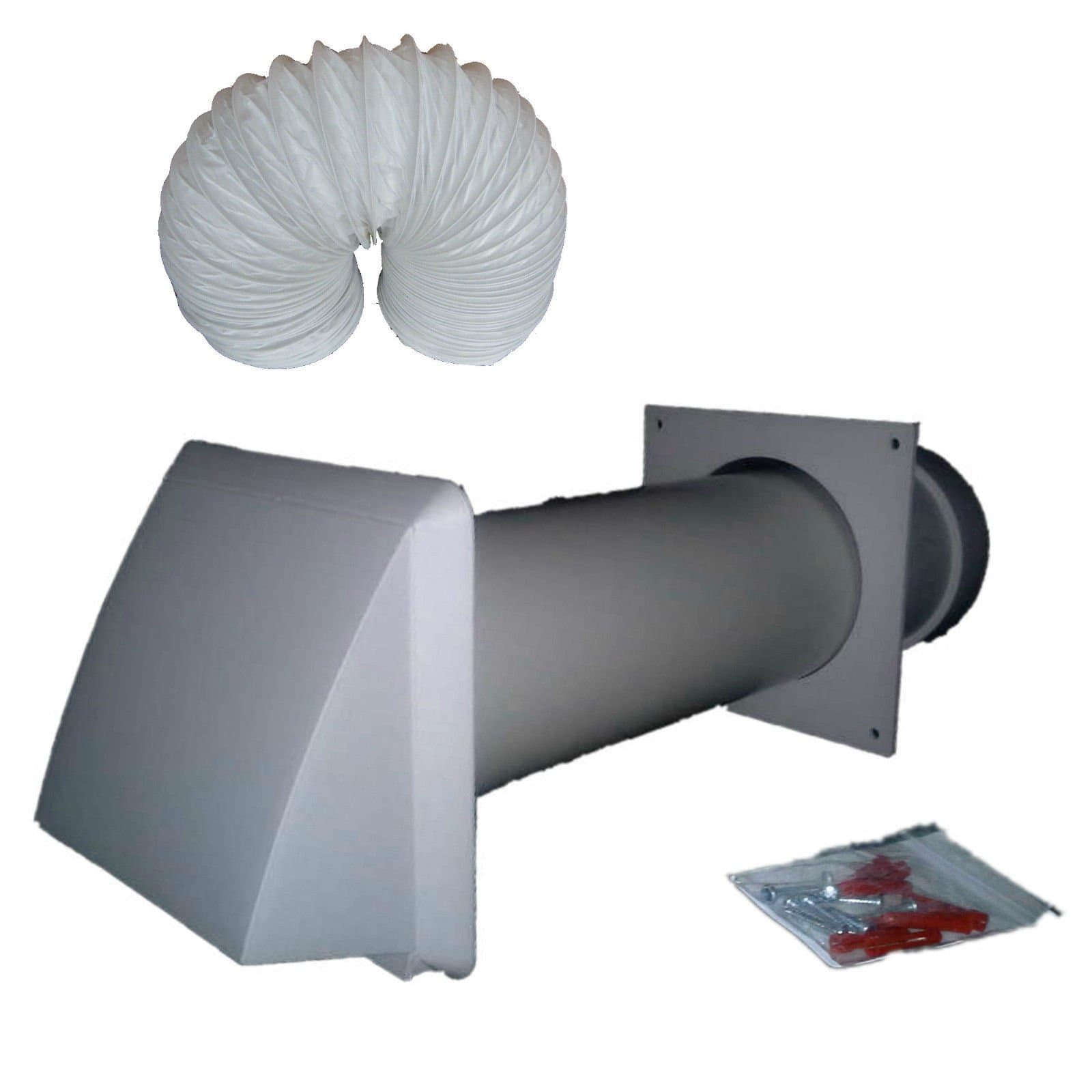 Tumble Dryer Vent Kit, White Cowl and Includes 1.4m x 100mm 4" Flexible Ducting Hose