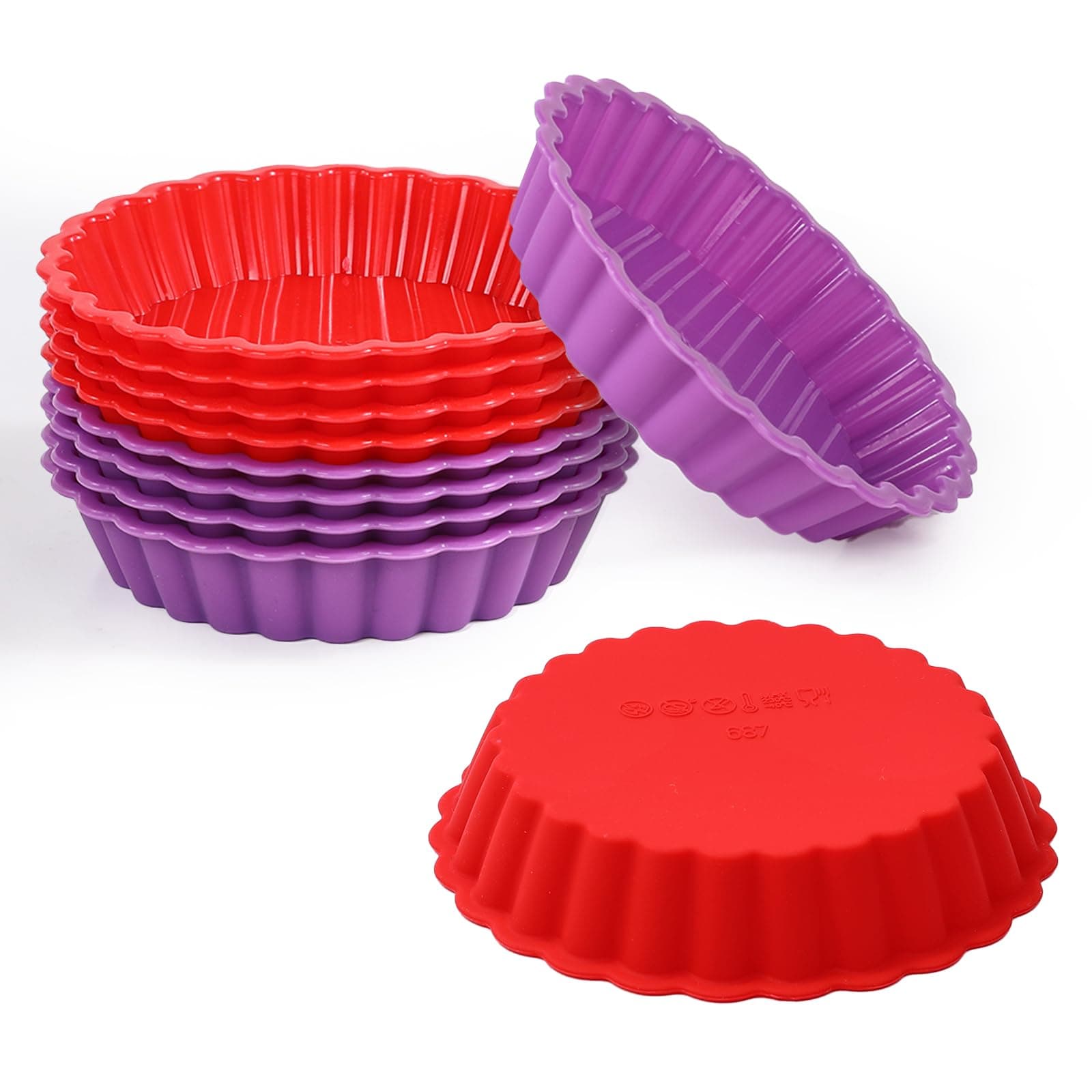 Silicone Quiche Pan, Mini Pie Pan Non-Stick Round Silicone Baking Molds 10 Packs