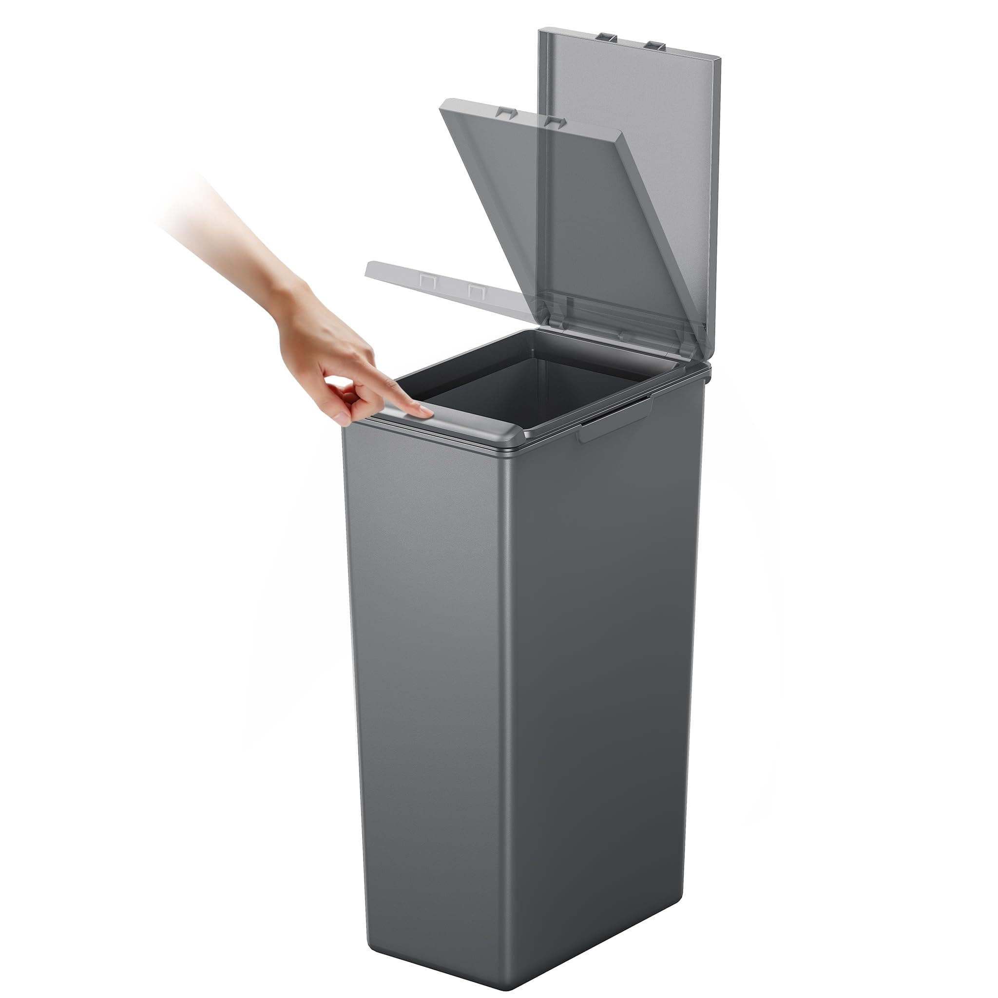 Morandi Kitchen Waste Bin - Plastic Touch Recycled Bin - Perfect for Kitchen & Home, Dark Grey, 30 Litres