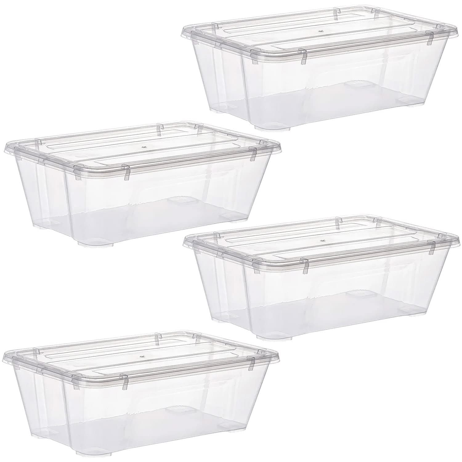 Premify 10L Storage Box With Lid Clear Plastic Organizer – 4 Stackable Containers Set Transparent Boxes Storing Kitchen Food, Toys, Tools, Medicine, Office Supplies, Arts & Crafts, Shoes