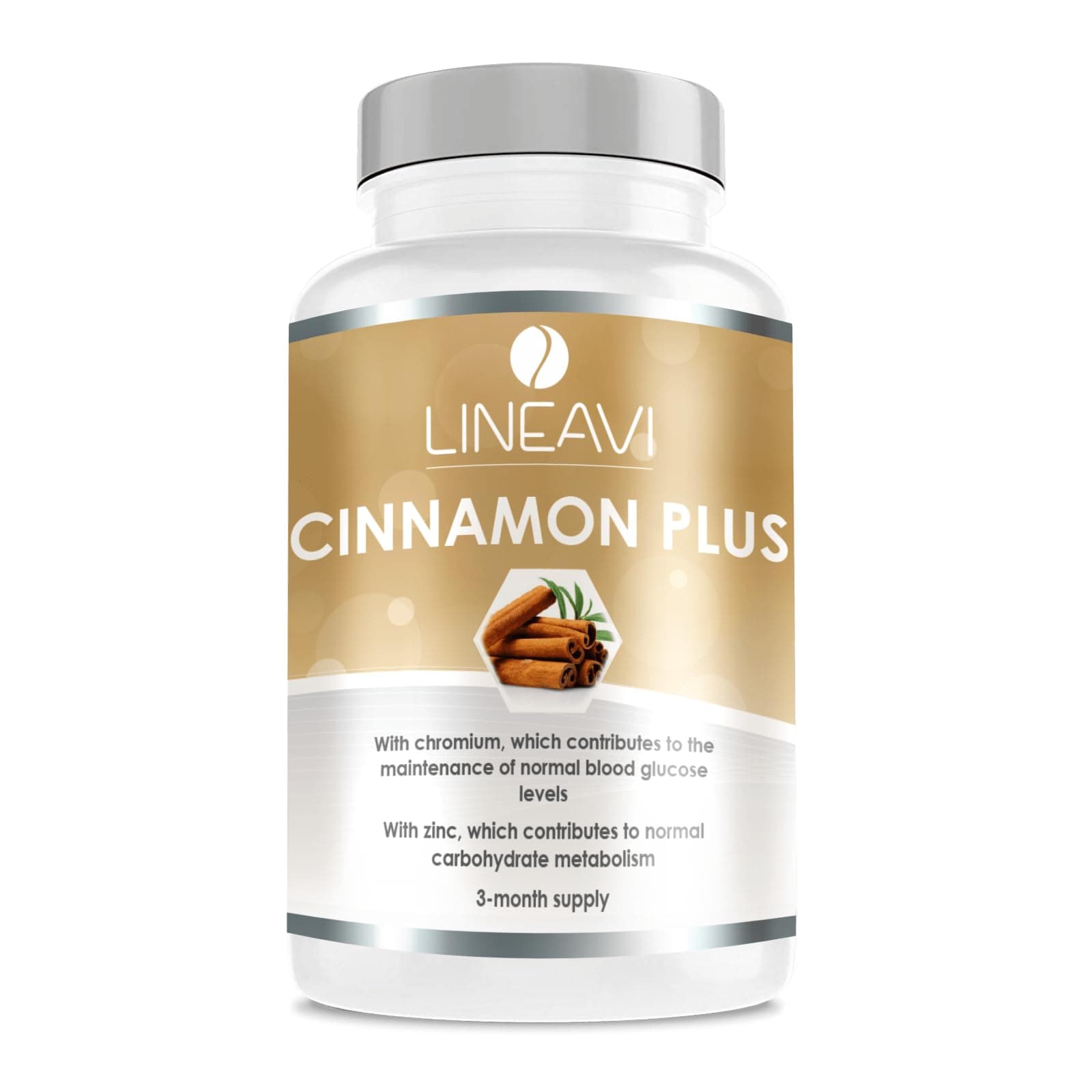 LINEAVI Cinnamon Plus, high-dose, 400 mg Cinnamon, 7 mg zinc, 100 μg Chromium per Day, Blood Sugar Level, Metabolism, Weight Loss, Skin, Hair, Made in Germany, 180 Capsules (3-Month Supply)