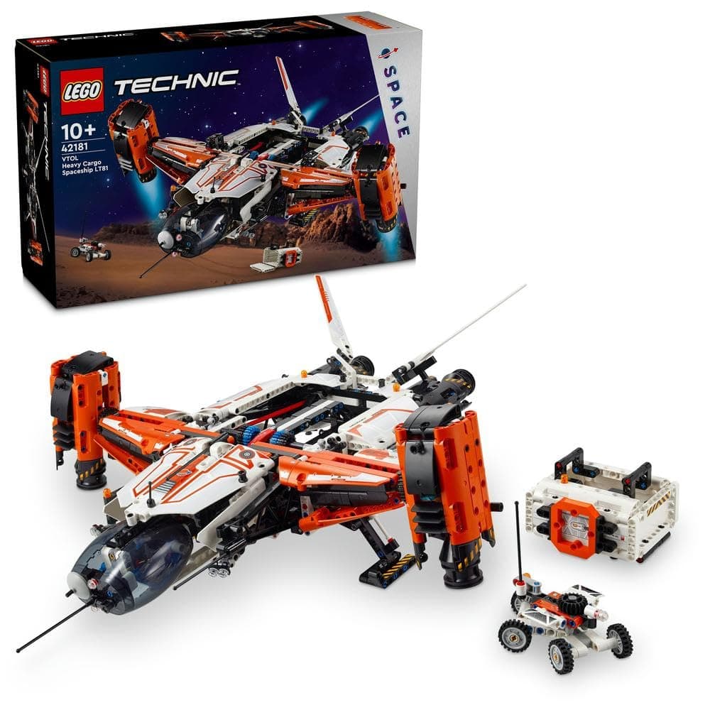 Technic VTOL Heavy Cargo Spaceship LT81 Set, Space Plane Toy for 10 Plus Year Old Boys, Girls and Kids, Vehicle Building Playset for Imaginative Play, Birthday Gift Idea 42181