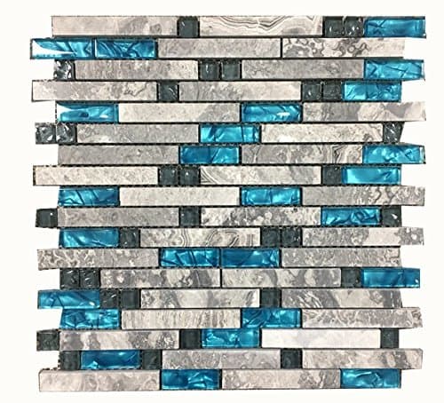 Ocean Blue Glass Nature Stone Tile Kitchen Backsplash 3D Bath Shower Accent Wall Decor Gray Wave Marble 1 x 2 Subway Art Mosaic,LSSTG01 (11PCS 11sq.ft/pack)