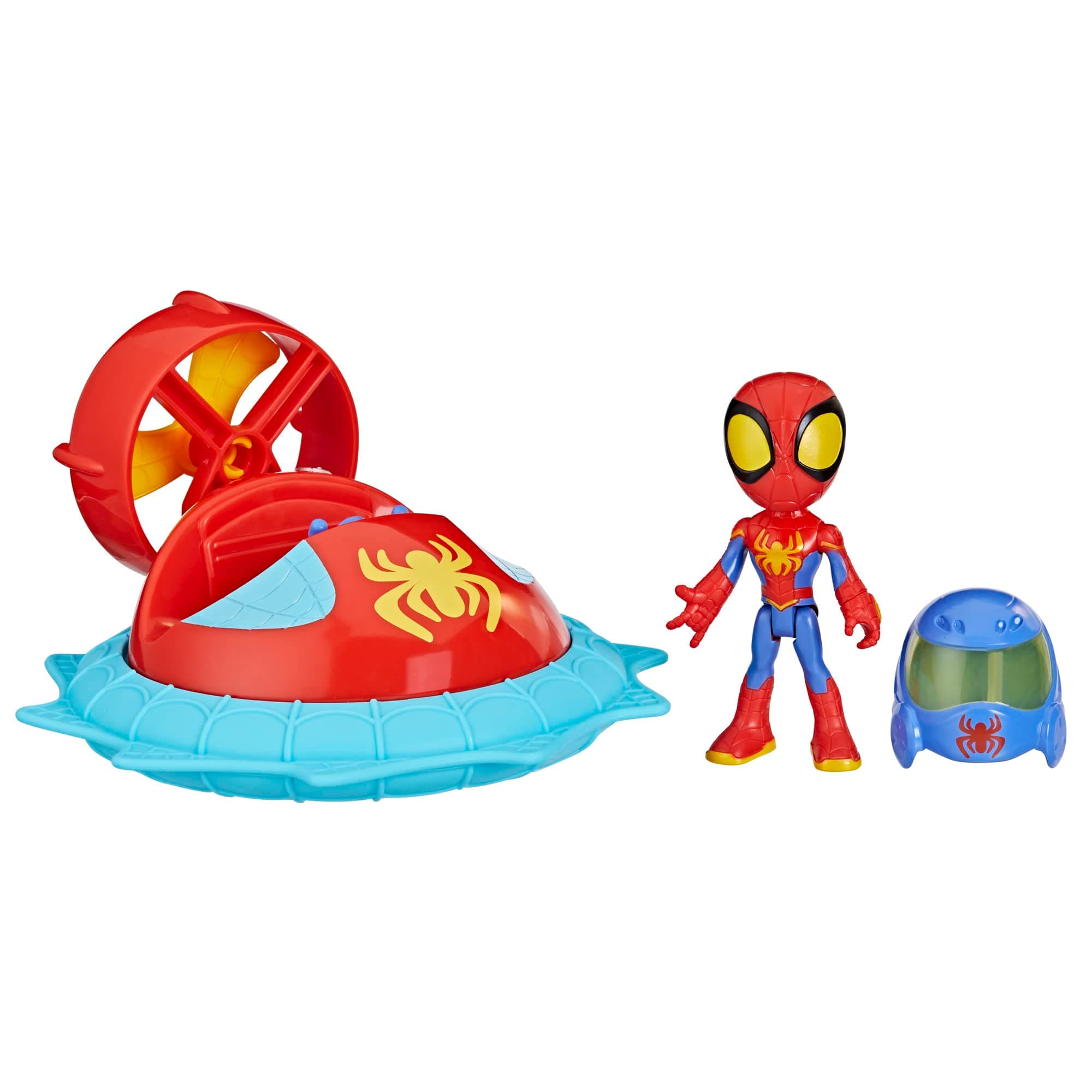 Spidey and his Amazing Friends Marvel Web-Spinners Spidey with Hover Spinner, Car Playset with Vehicle, 4-Inch Scale Action Figure and Accessory, Toy Cars for Kids 3 and Up