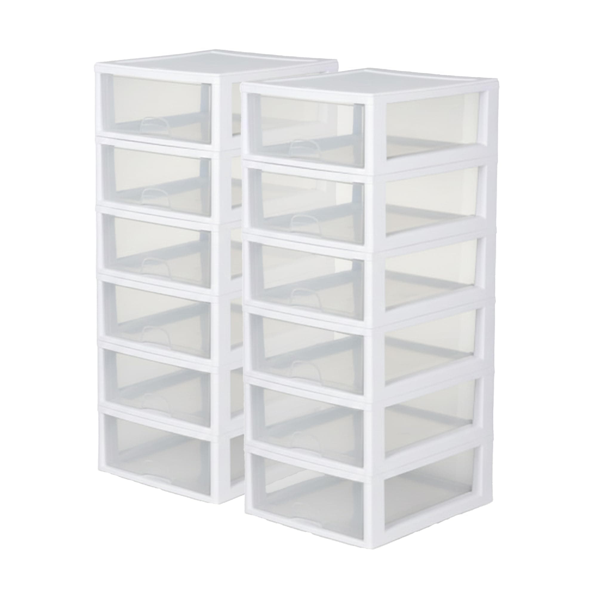 12-Pack 16 Quart Stacking Drawer, Clear Storage Closet Organizer, White Frame - Stackable Modular Plastic Drawers for Clothes, Accessories, Craft Supplies, Shoes or Linens