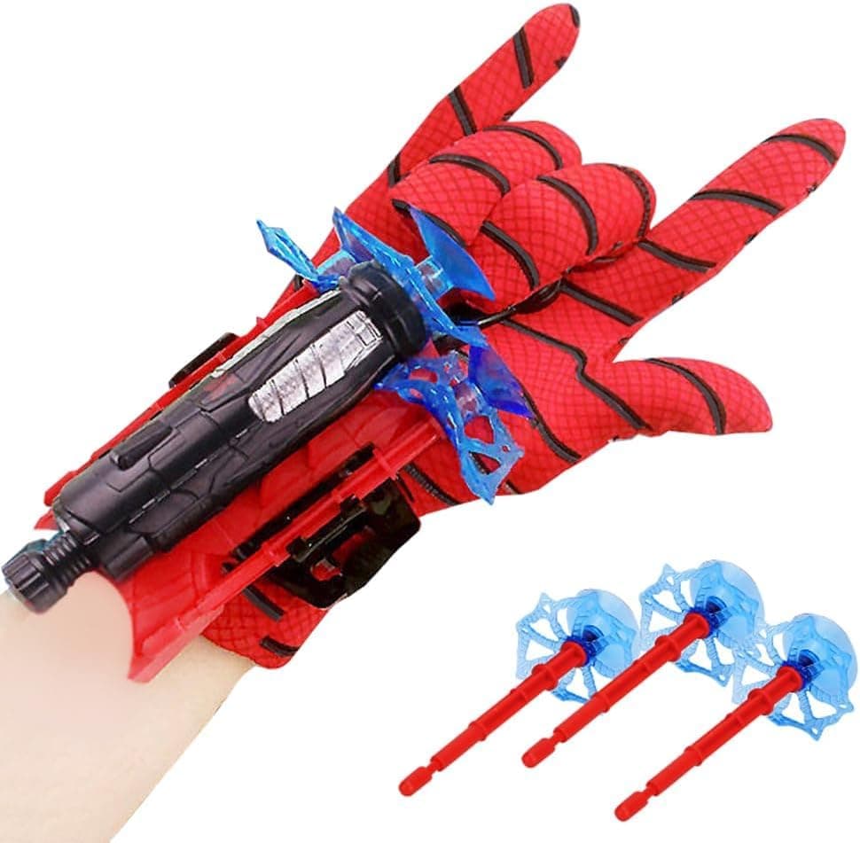 M MITLINK Superhero Spider Web String Launcher Slinging Toy Set, Includes 2 Web Shooters, 2 Gloves Ideal for Kids Indoor Outdoor Imaginative Role-Playing (Multi Colored)