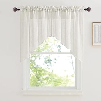 Window Topper Curtains - Linen Sheer Window Toppers Swag Curtains Simitransparent Sheer Valances for Bedroom Cabinet Kitchen, Linen, 36 x 36 inch Long, 2 Panels