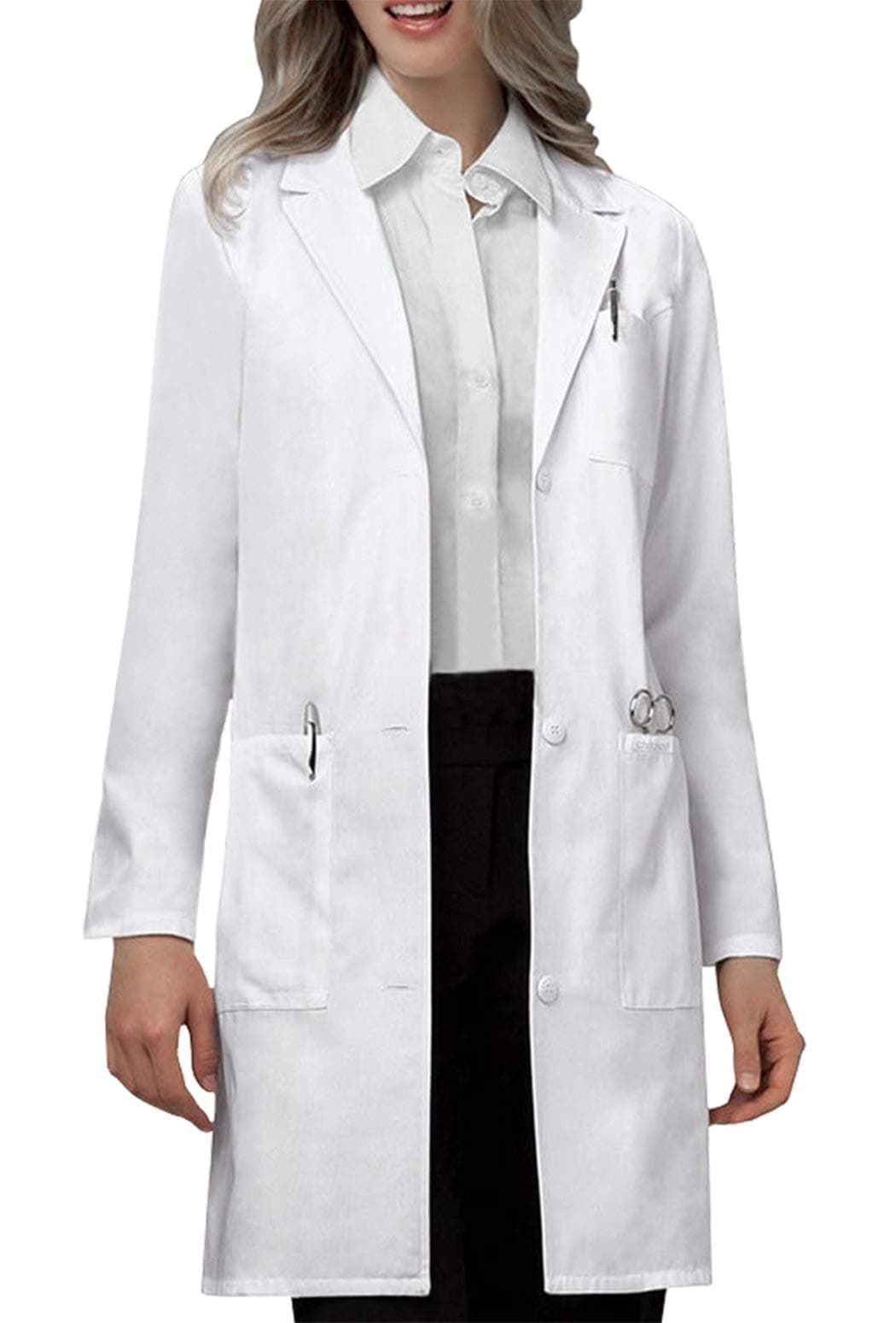 VOGRYE Professional Lab Coat for Women Men Long Sleeve, White, Unisex