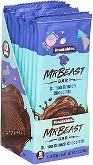 Feastables MrBeast Quinoa Crunch Chocolate Bars - Made with Organic Cocoa. Plant Based with Only 5 Ingredients, 10 Count