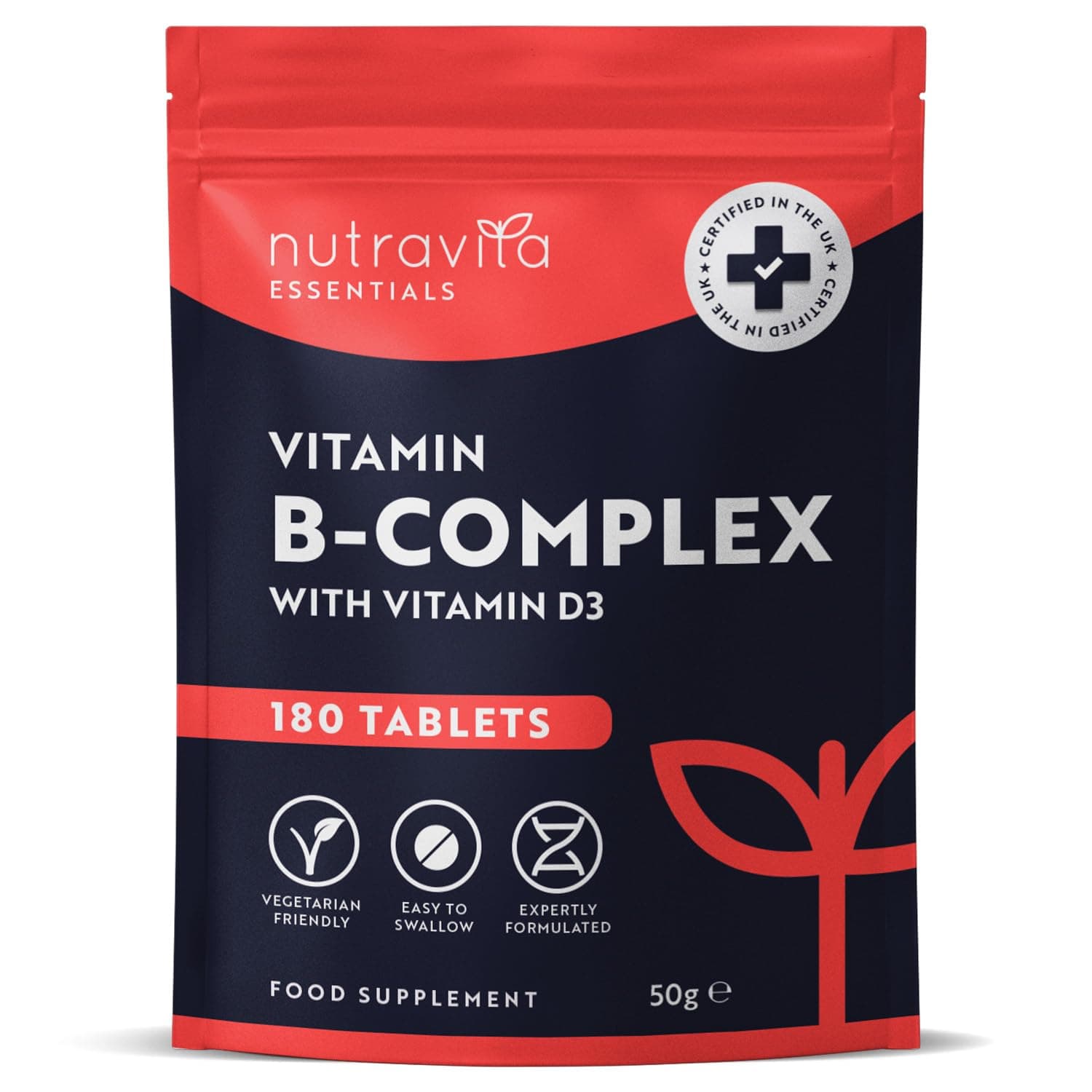 Vitamin B Complex - 180 High Strength Tablets (6 Months Supply) - All 8 B Vitamins B1-B2-B5-B6-B12, Biotin, Folic Acid and Vitamin D3