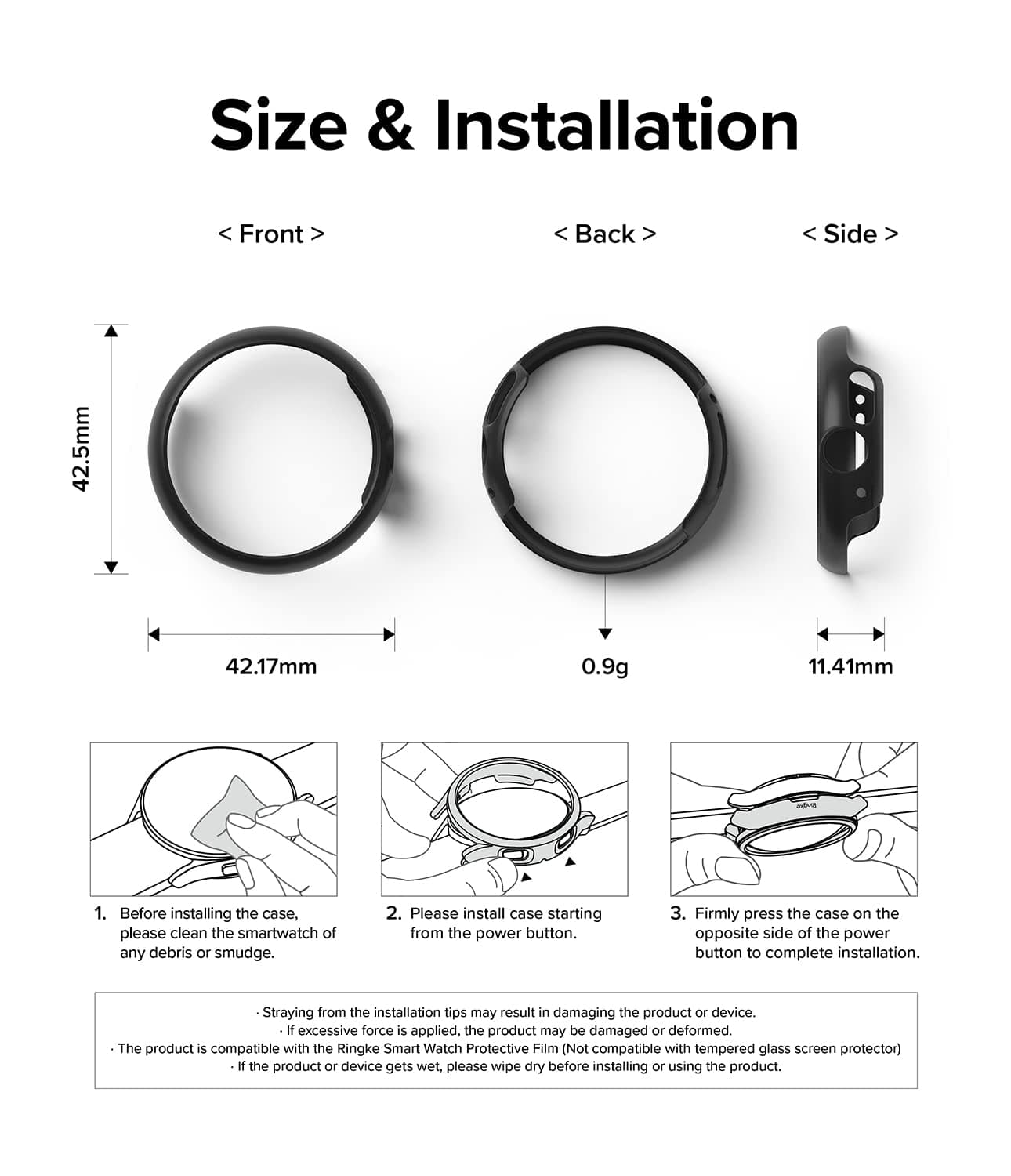 [Ringke] Google Pixel Watch 1 Case, SLIM PC Anti-Tarnish Shockproof Ultra Thin Protective Case Pixel Watch 2 Slim Case - Clear/Matte Black (2 Pack)