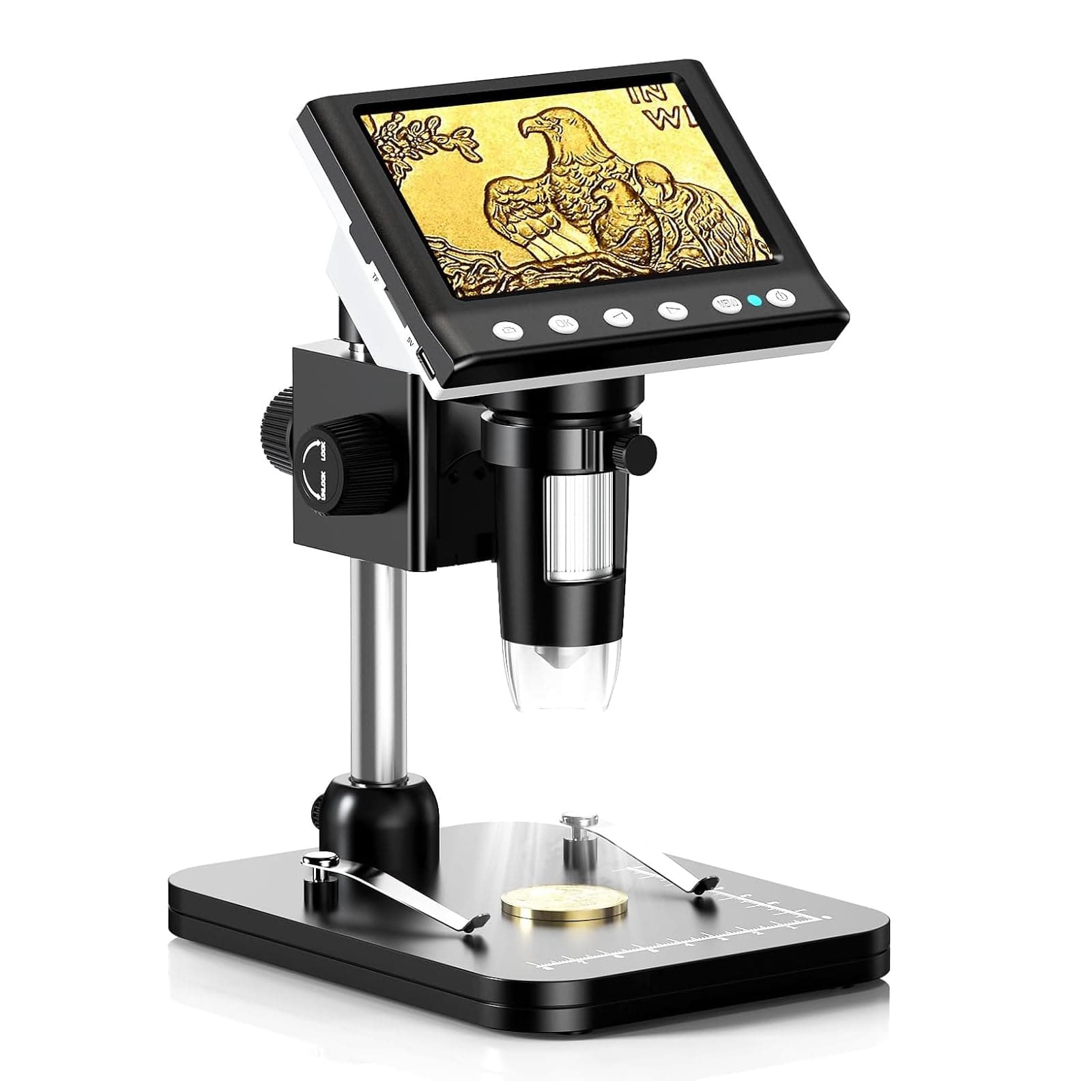 Hayve 4.3'' IPS Coin Microscope, 1000X Magnification Digital Microscope for Adults,Coin Collection Supplies with 8 Adjustable LEDs,Windows Compatible,32GB TF Card