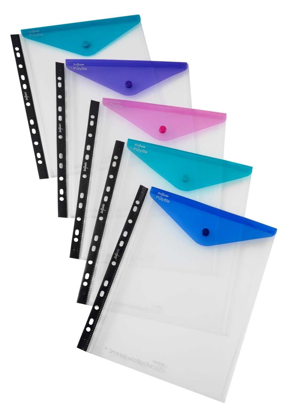 A4 High Capacity Polyfile RingBinder Popper Wallet, Portrait – Clear with Electra Assorted Flap [Pack of 5] Ref: 15695