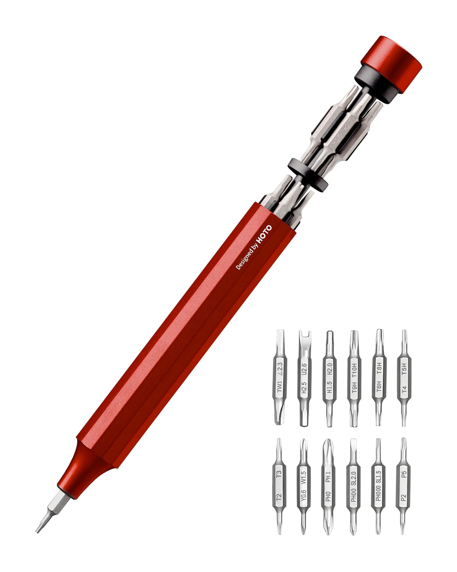 HOTO 24 in 1 Mini Screwdriver Set, Magnetic Torx Bit Set, Eyeglass Repair Kit, EDC Pen Screwdriver for Electronics, Watches, Phones, Laptops, Cameras, Gadgets for Men, Cinnabar Red