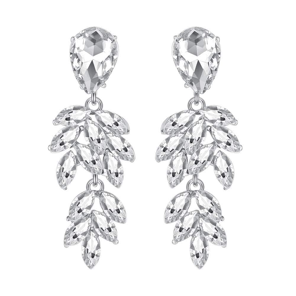 Silver/Champagne Leaf-Shape Marquise Crystal Chandelier Dangle Drop Earring for Women Wedding Party Gift