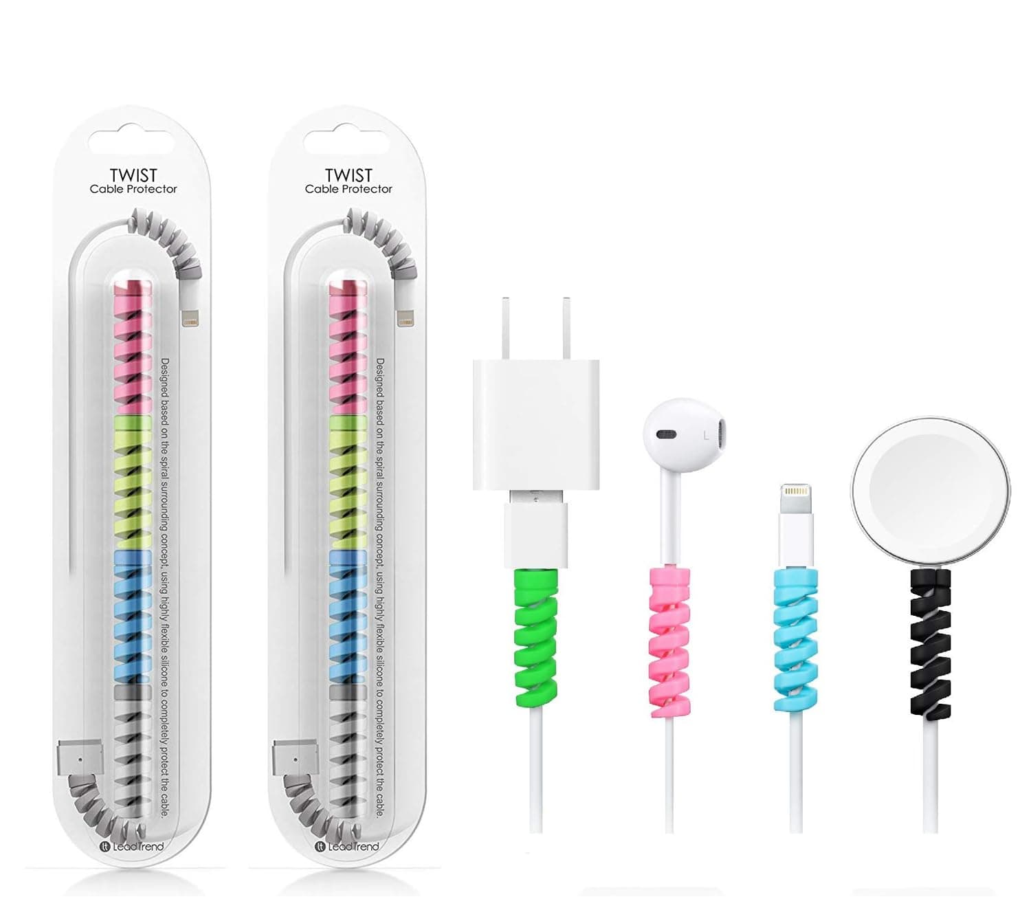 HUMBLE® Spiral Charger Cable Protector Data Cable Saver Charging Cord Protective Cable Cover Set of 2 (8 Pieces)