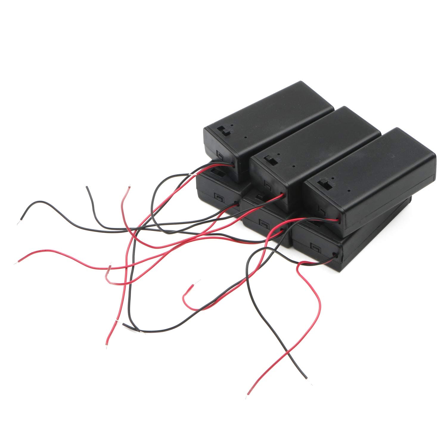 9V Battery Case Holder with Cover Storage Case Holder with ON/Off Switch for 6F22, Pack of 6 Black