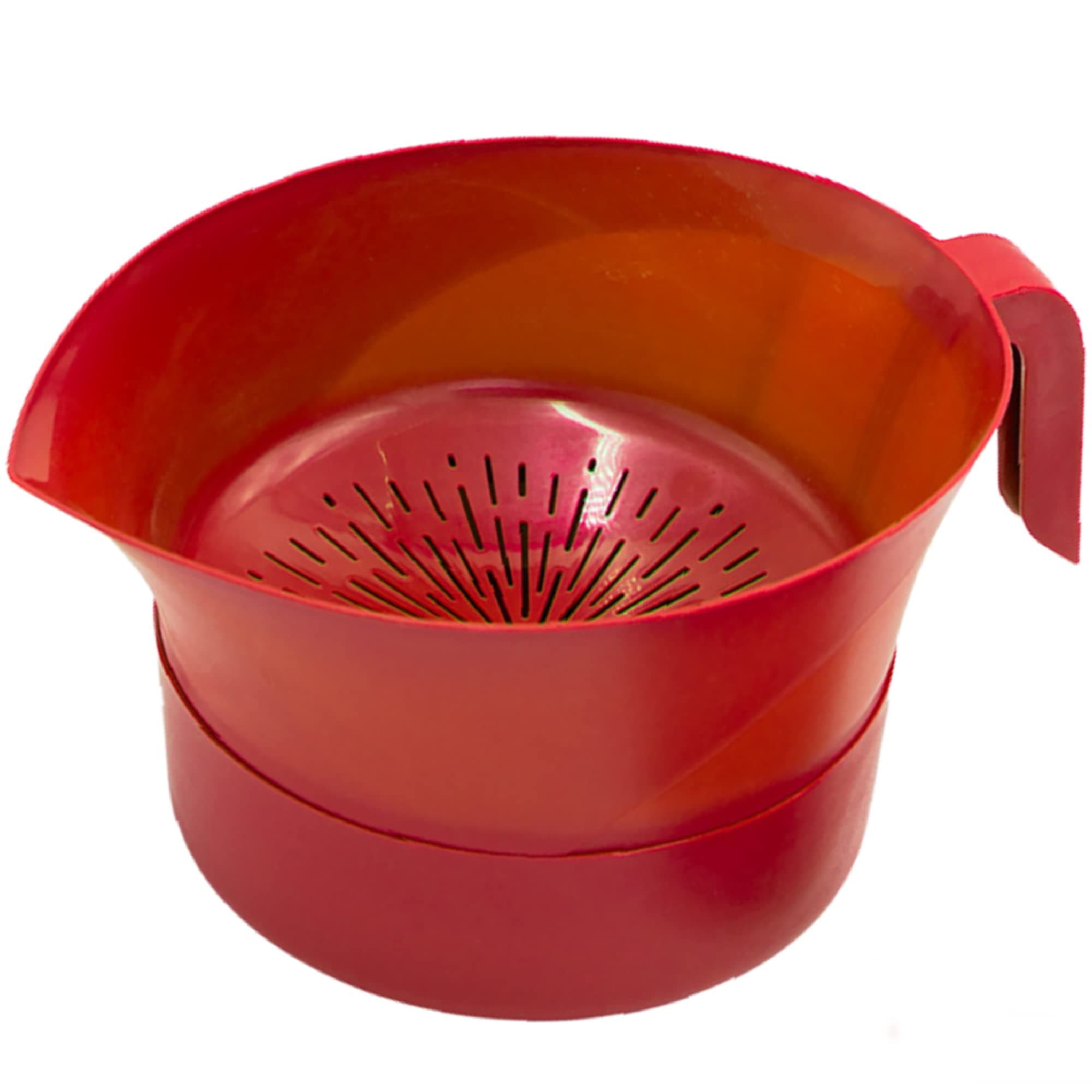 Easy Greasy Colander Grease Strainer With Handle And Container, Catch Bowl With Lid 3 Piece Strain Set | Strains Ground Beef, Bacon & Pasta | Safe Kitchen Gadget BPA Free | Made In The USA (Red)
