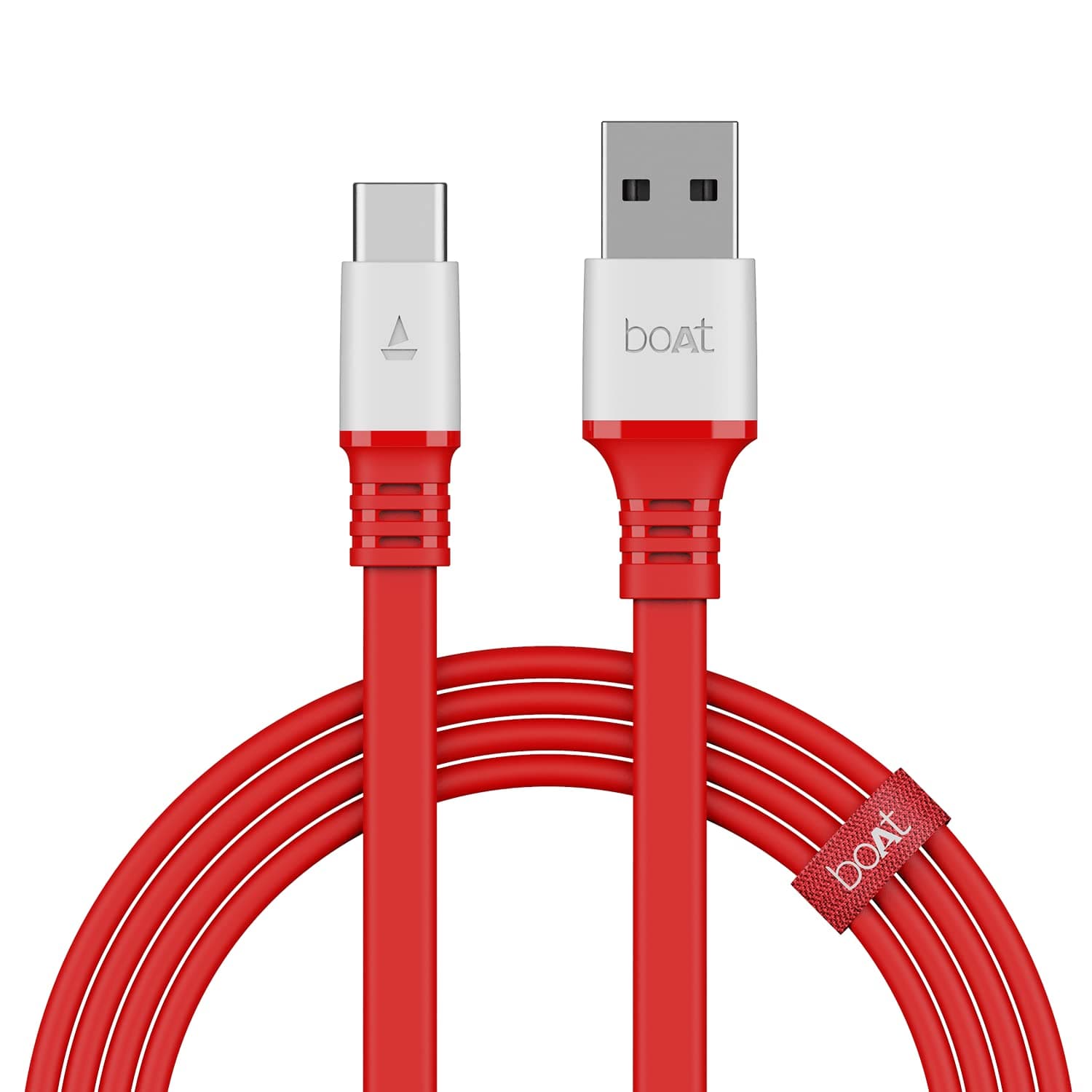 boAt Type C A750 6.5A Flat Super Fast Charging Cable w/Stress Resistance, Upto 65W/6.5Amp & Compatible w/Xiaomi, Oneplus, Samsung, Vivo, Oppo, 480 Mbps Data Transmission Speed(Radiant Red), 1.5M