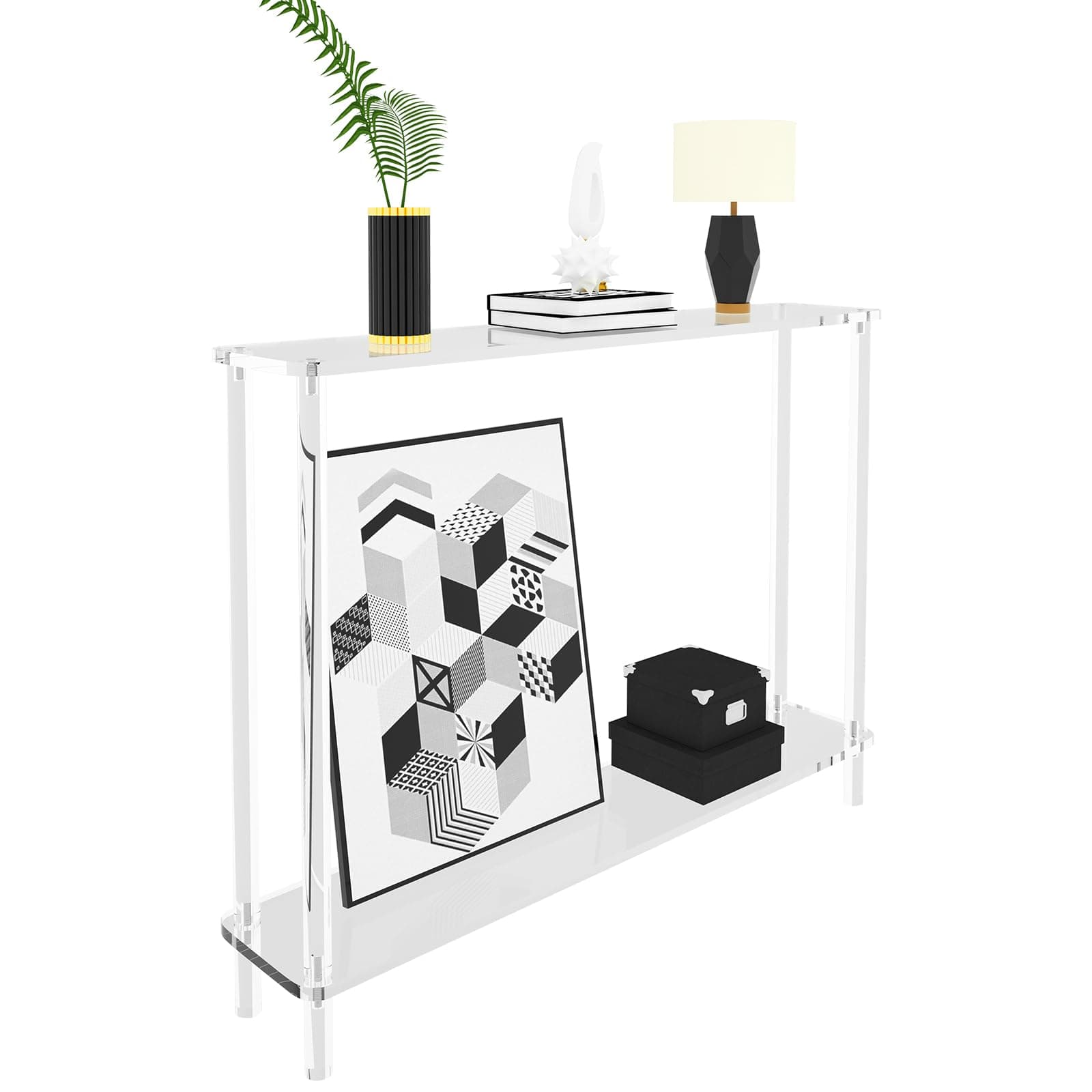Acrylic Console Table for Entryway, 2-Tier Clear Narrow Entry Table, Modern Console Table for Foyer, Sofa, and Living Room, 39.4" L x 7.6" W x 31.5" H