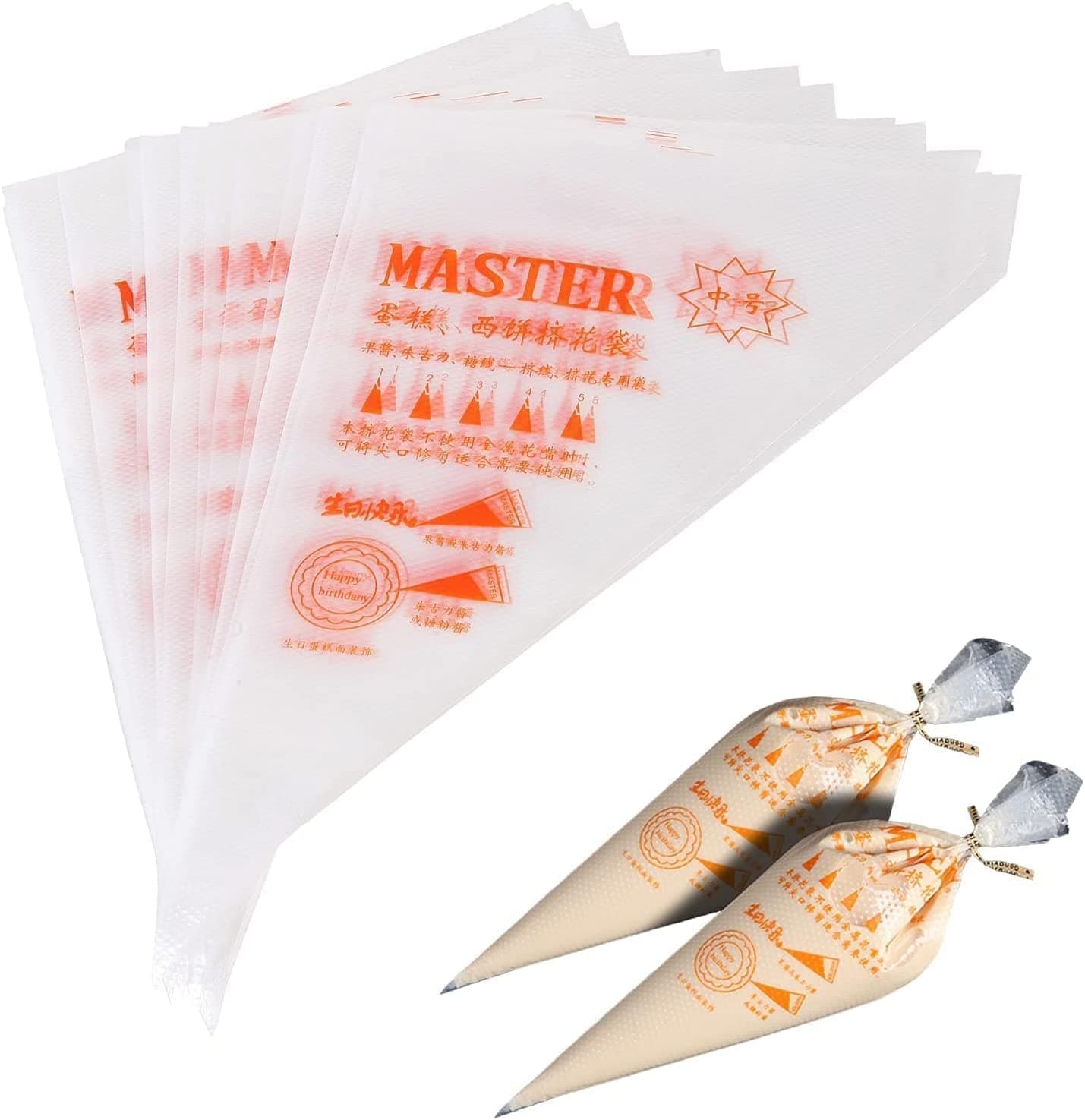 ECVV 100Pcs Ice Fountain Soft Candy Cake Decoration Tools Baking Decoration Bag Disposable Pipe Bag, White, Medium 32 X 20 Cm