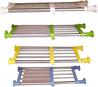 Hershii Closet Tension Shelf & Rod Expandable Metal Storage Rack Adjustable Organizer DIY Divider Separator for Cabinet Wardrobe Cupboard Kitchen Bathroom - 4 Colors