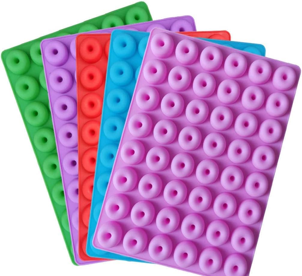 Selecto Bake Mini Donut Rings Silicone Mould 48 Cavities 1 Pack Molds Ice Cube Trays for Jelly Chocolate Cake Wax, Available in Oven Fridge Microwave Oven Freezer 1 Random Colour Sent
