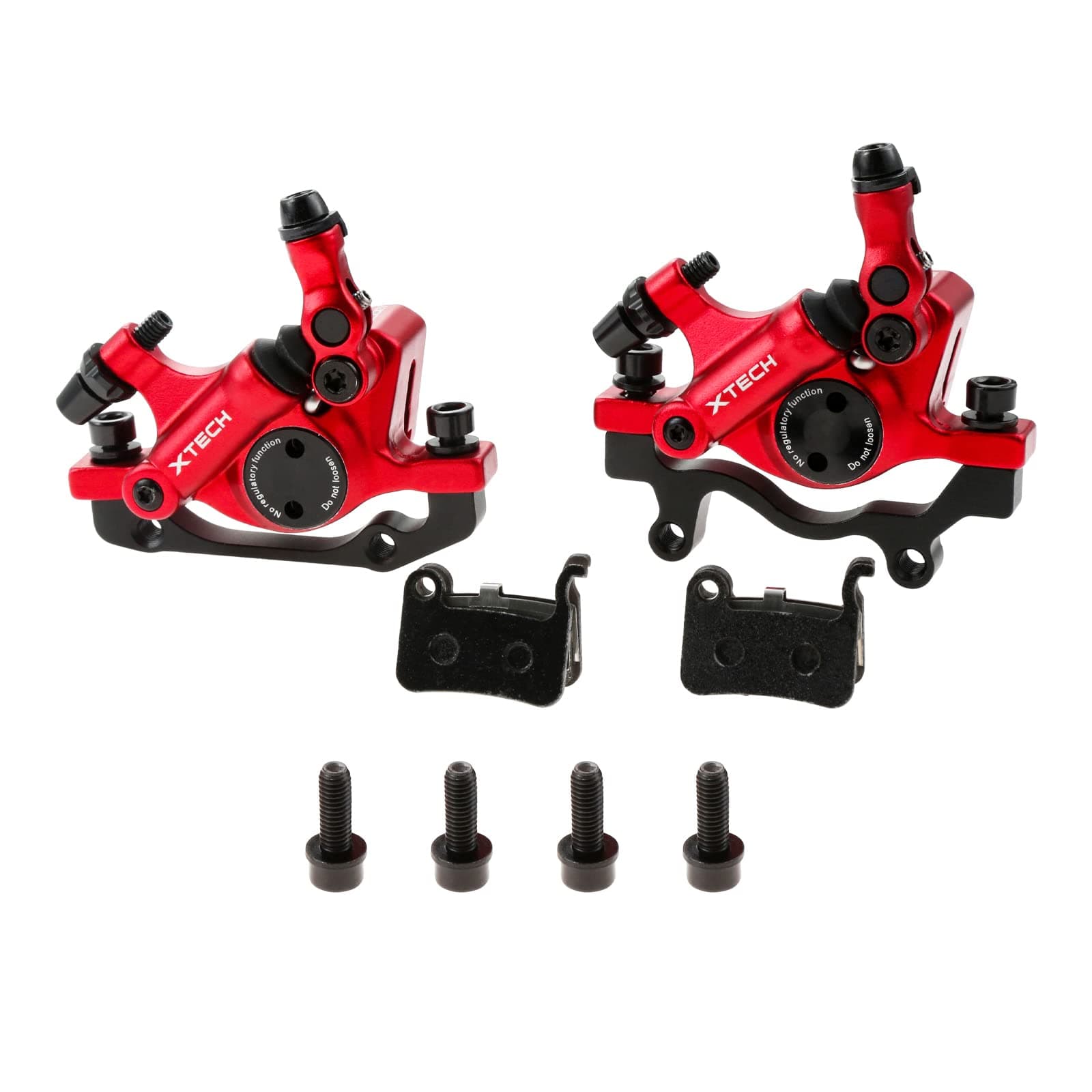 HB-100 Line Pulling Hydraulic Disc Brake Calipers, Mechanical Disc Brakes for MTB, Mountain Bike, E-bike and Electric Bike 2PCS Front/Rear Red