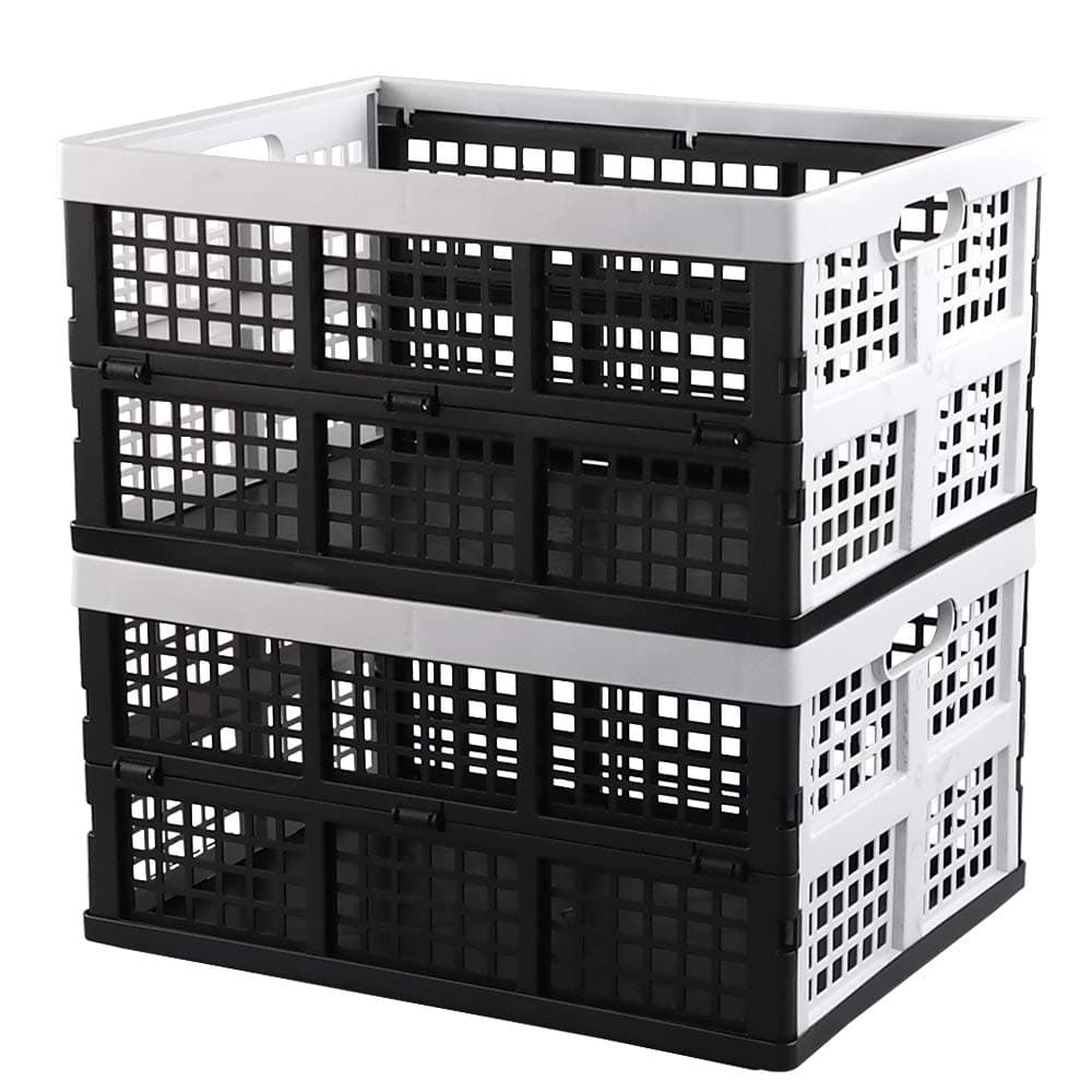 Hespapa 35 Quart Folding Crates, Plastic Collapsible Storage Container Milk Crate Baskets, 2 Packs