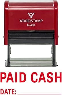 Paid Cash with Date Line Self Inking Rubber Stamp (Red Ink) - X-Large