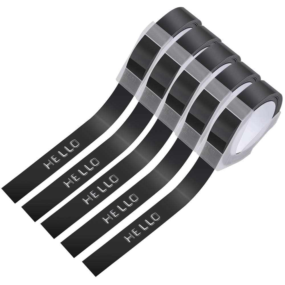 Oozmas Replace Dymo Embossing Tape 1/2 Inch 3D Plastic Emboss Labels White Print on Black Compatible for DM1595 Organizer Xpress Pro, 5 Pack