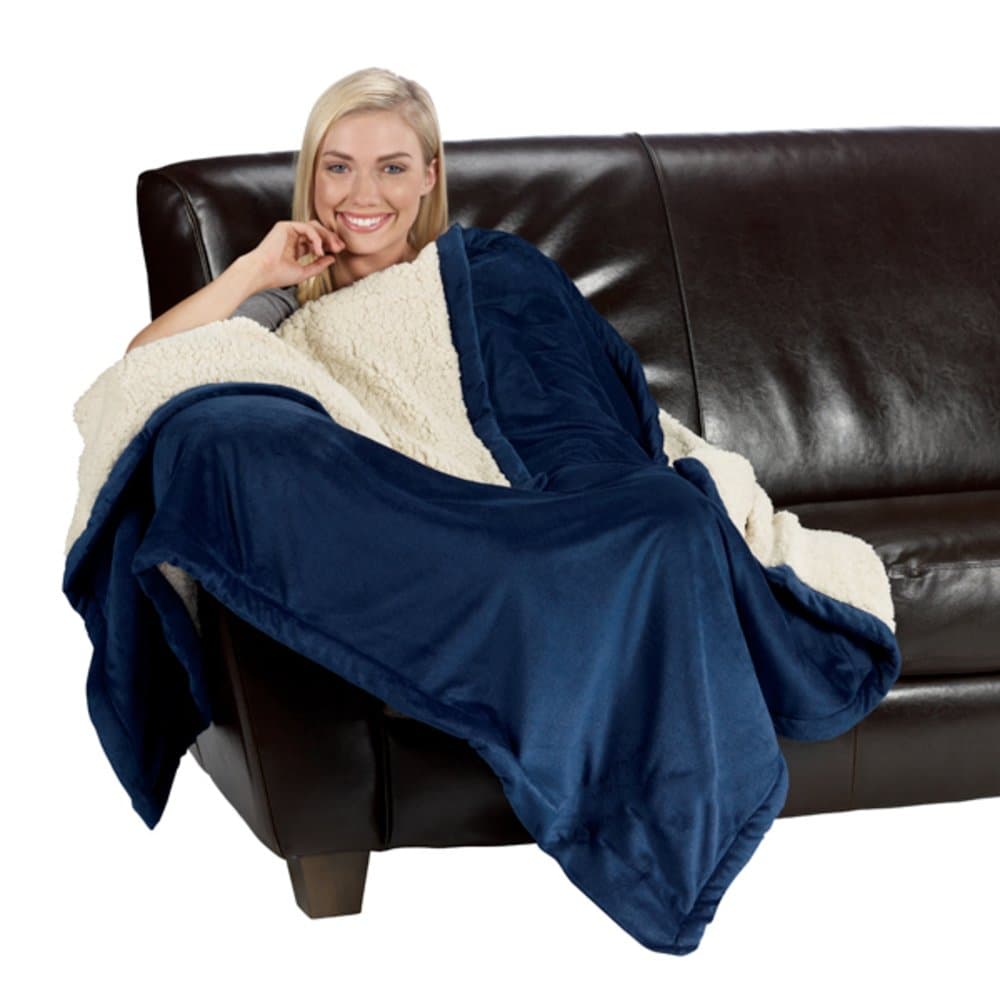 Micro Mink Sherpa Throw Blanket 50" x 60" (Navy)